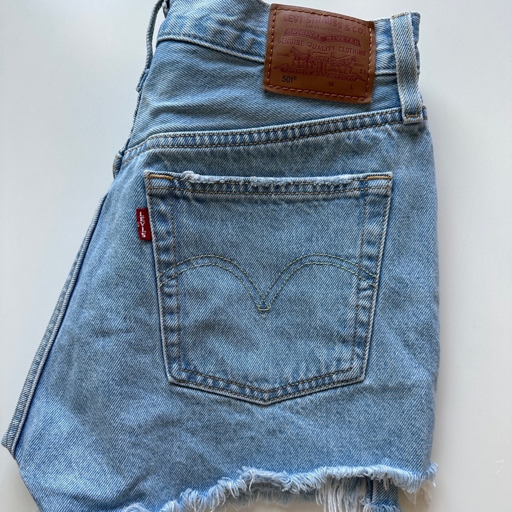 Levi's 501 Light Blue Frayed Denim Shorts
